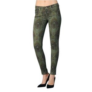 Paige Verdugo Ultra Skinny Paisley Print Jeans Size 25 Green/Blue Stretch Denim